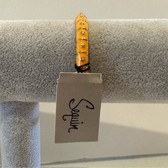 NWT Sequin by Nordstrom Clamper Bangle Bracelet-orange & gold tone & rhinestones - Picture 6 of 12